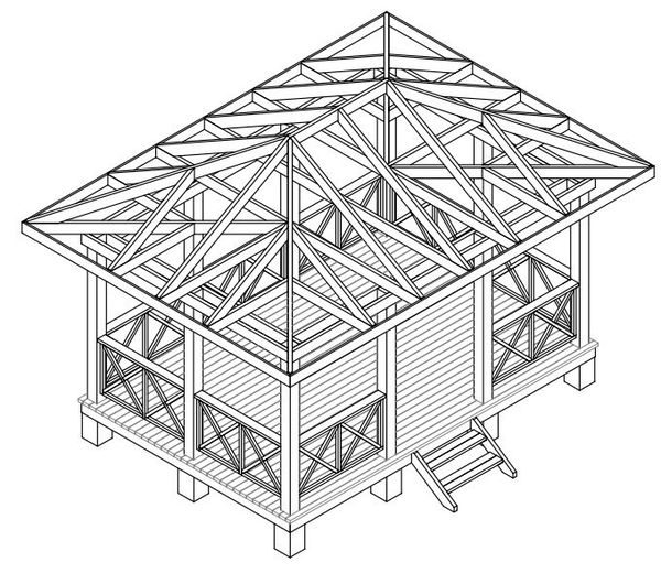  3 на 4: виды конструкций, проект павильона из дерева и чертеж с .